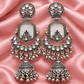 Traditional Oxidised Silver Statement Jhumka Earrings with Mirror Work & Ghungroo Detailing