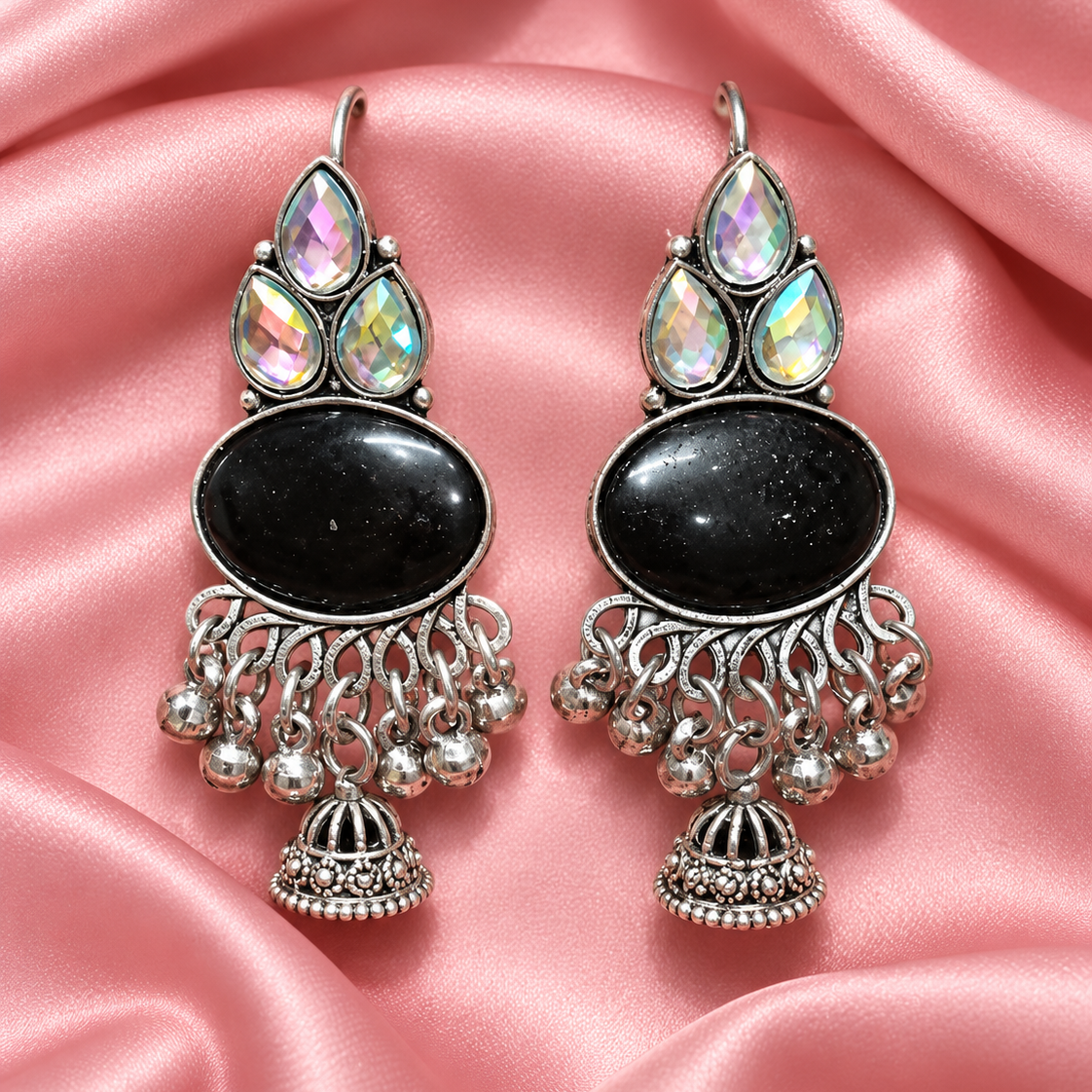 Oxidised Silver Jhumka Earrings