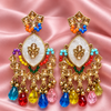 Multicolour Kundan Pearl Statement Chandbali Earrings for Women