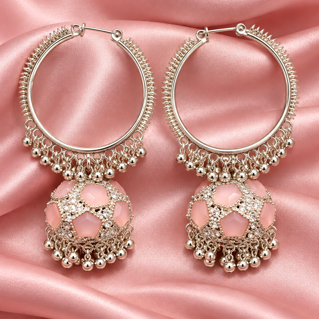 Silver Hoop Jhumka Earrings