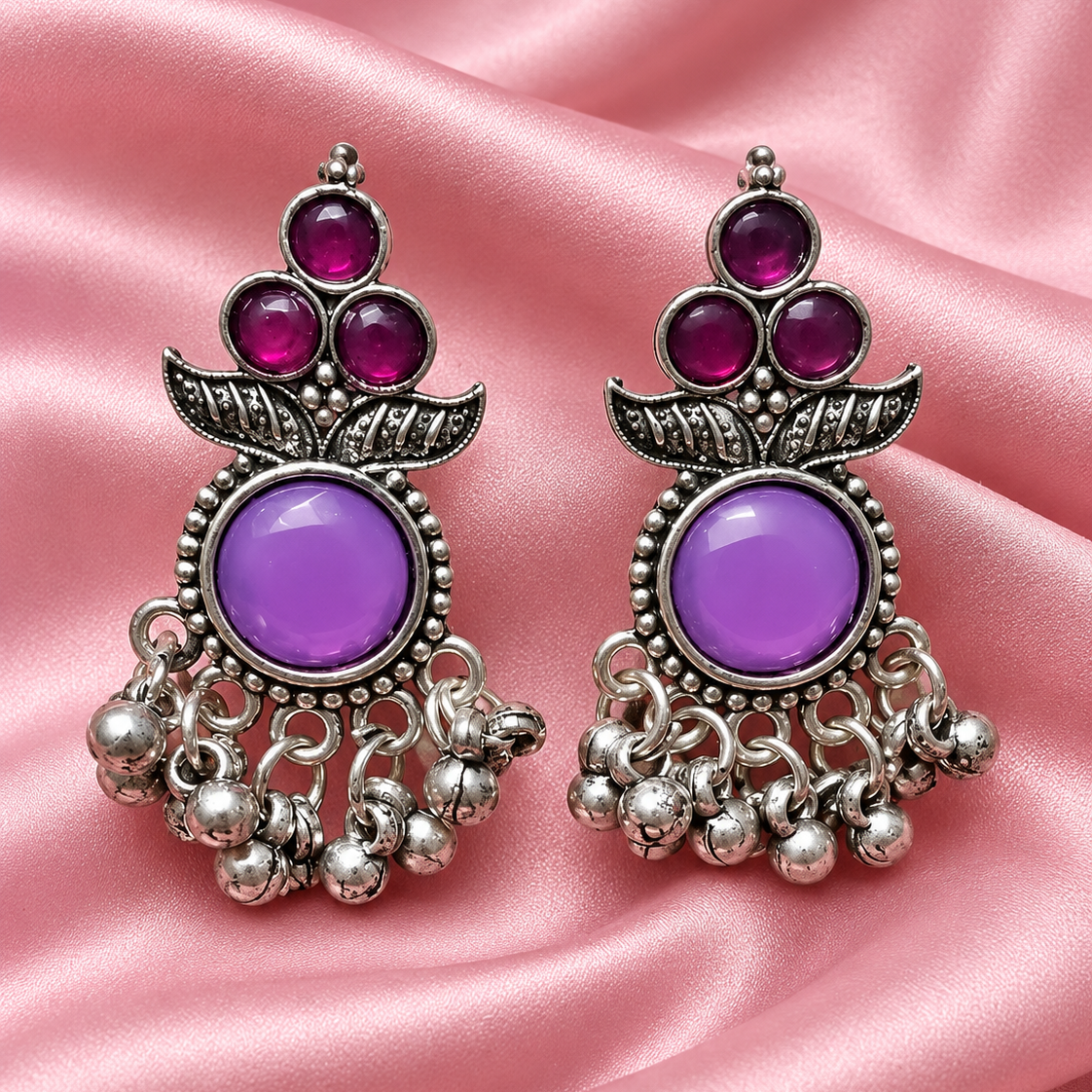 Oxidised Silver Ghungroo Drop Earrings for Women