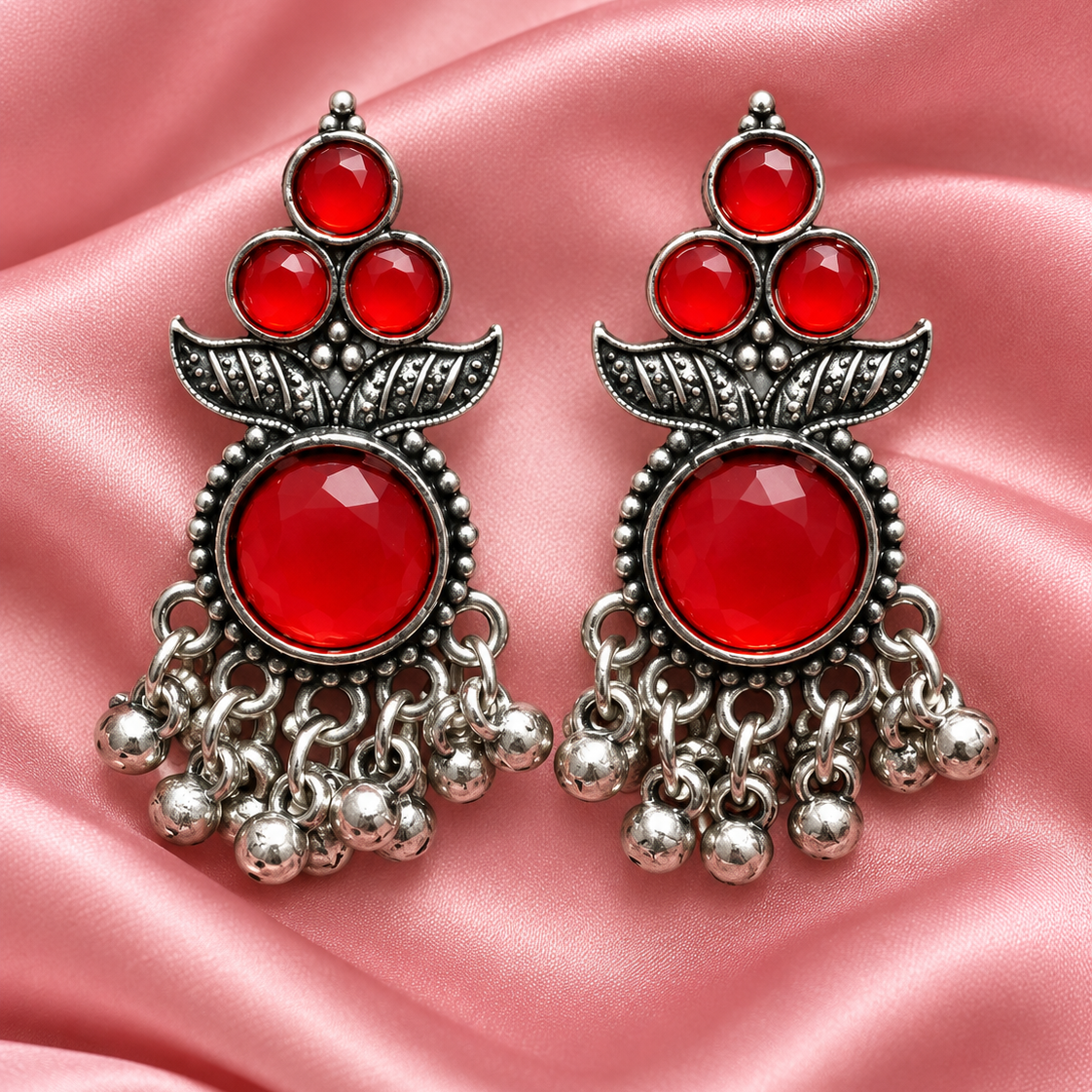 Oxidised Silver Ghungroo Drop Earrings for Women