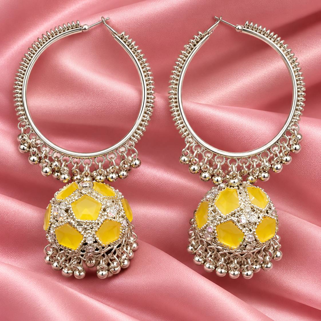 Silver Hoop Jhumka Earrings