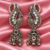 Oxidised Silver Peacock Stone Studded Jhumka Earrings