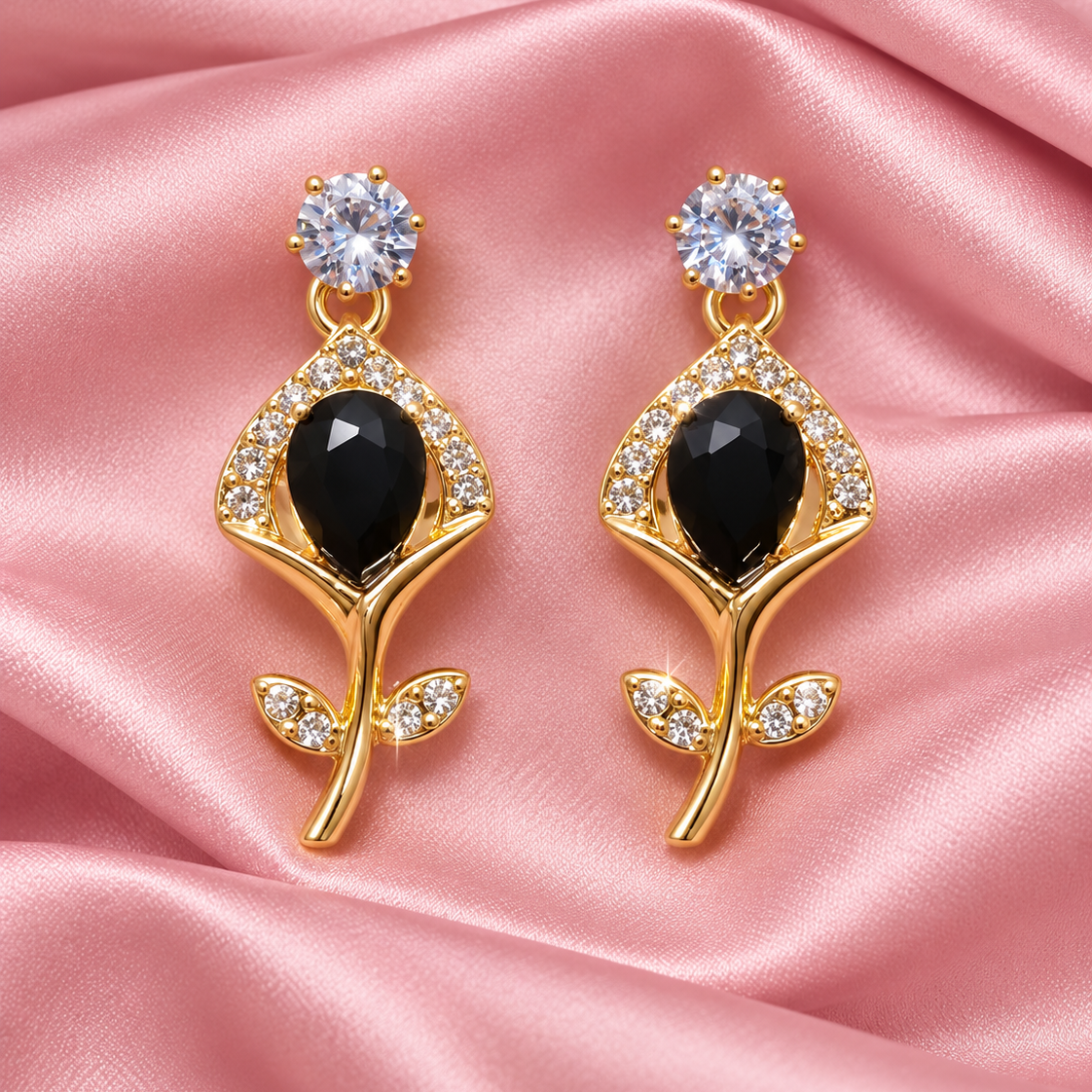 Gold Plated Crystal Floral Drop Earrings
