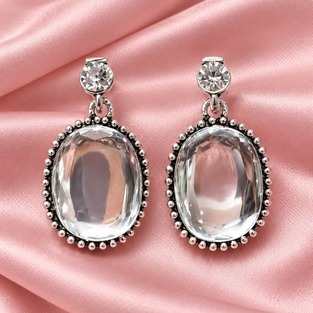 Oxidised Silver Crystal Drop Earrings