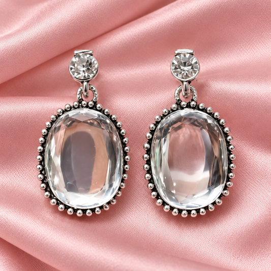 Oxidised Silver Crystal Drop Earrings