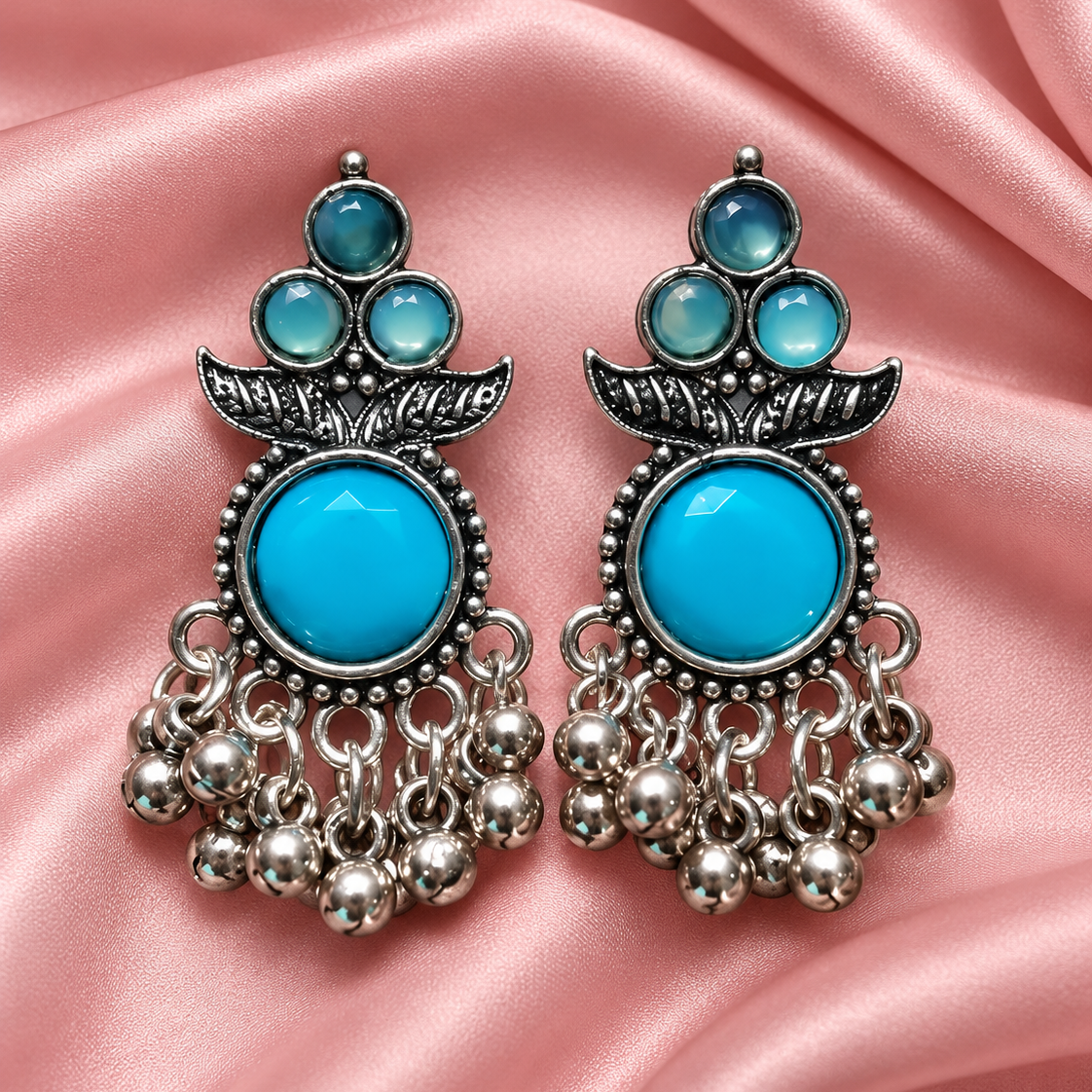 Oxidised Silver Ghungroo Drop Earrings for Women