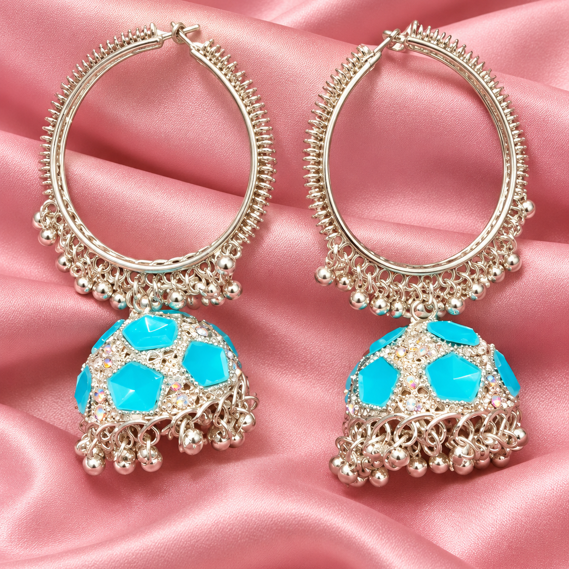 Silver Hoop Jhumka Earrings