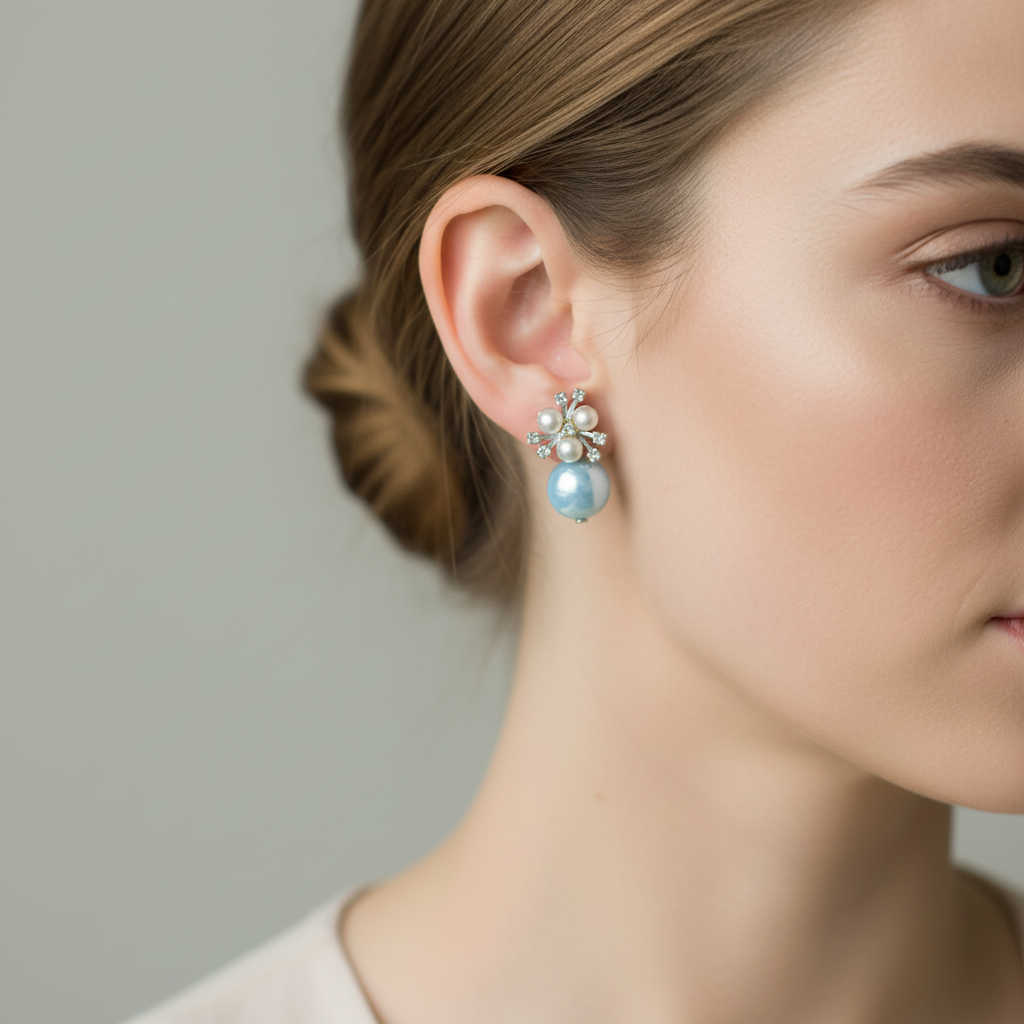 Pearl & Crystal Drop Earrings – Iridescent Ball Statement Designer Earrings