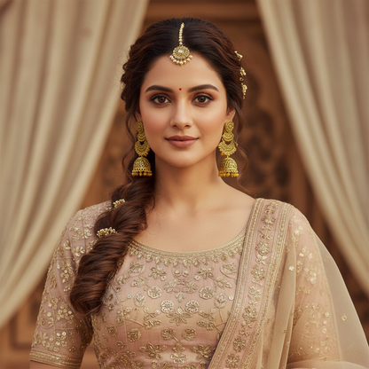 Antique Gold Kundan Jhumka Earrings – Traditional Bridal Statement Chandbali Style- Stainless Steel