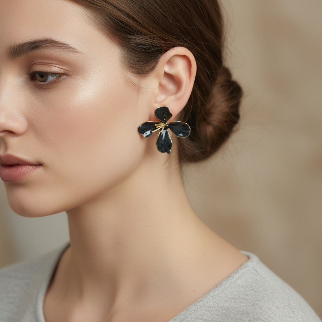 Floral Statement Earrings – Gloss Finish Designer Petal Earrings