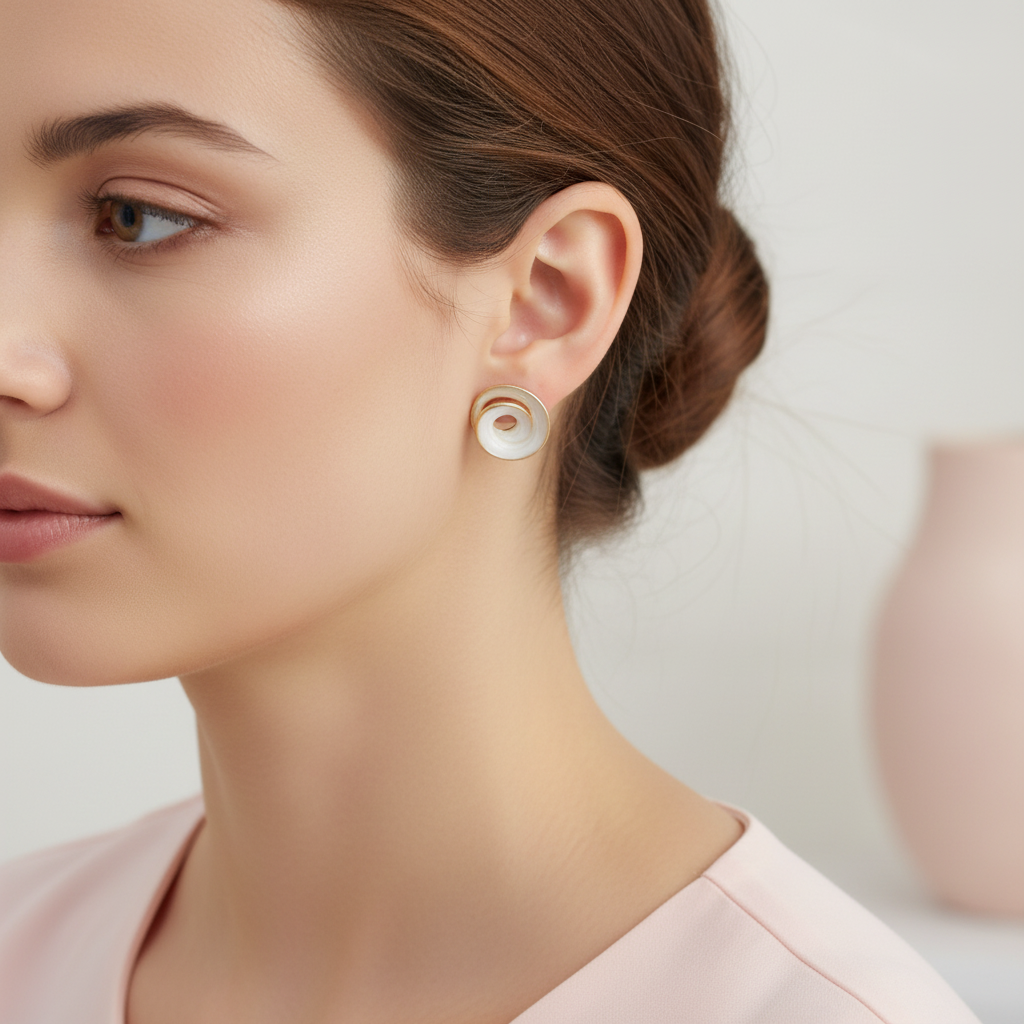 Wine Red Spiral Statement Earrings – Gloss Finish Modern Designer Studs