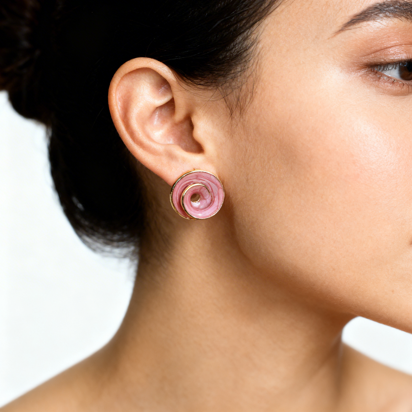 Wine Red Spiral Statement Earrings – Gloss Finish Modern Designer Studs