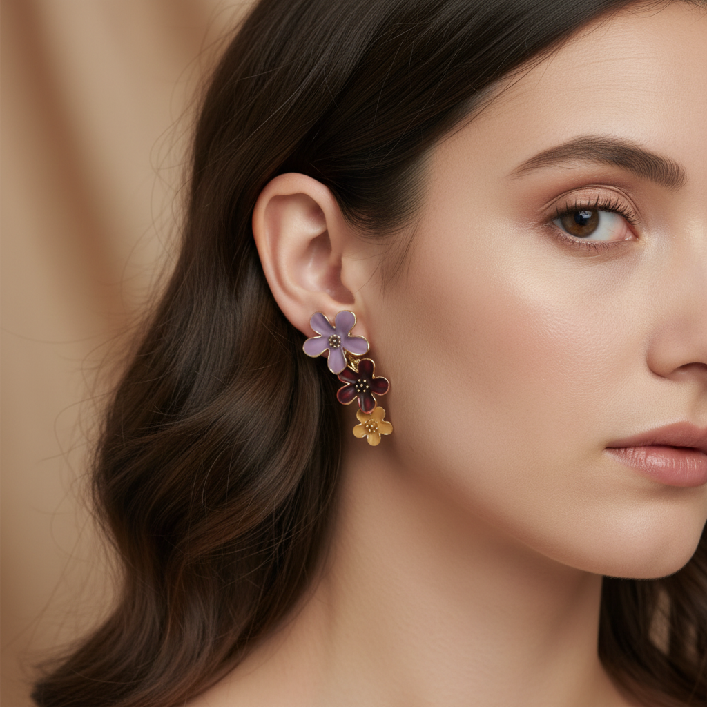 Pastel Floral Drop Earrings – Multicolor Layered Flower Statement Earrings