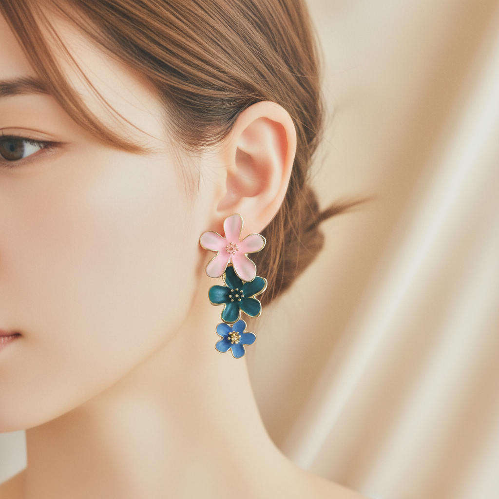 Pastel Floral Drop Earrings – Multicolor Layered Flower Statement Earrings