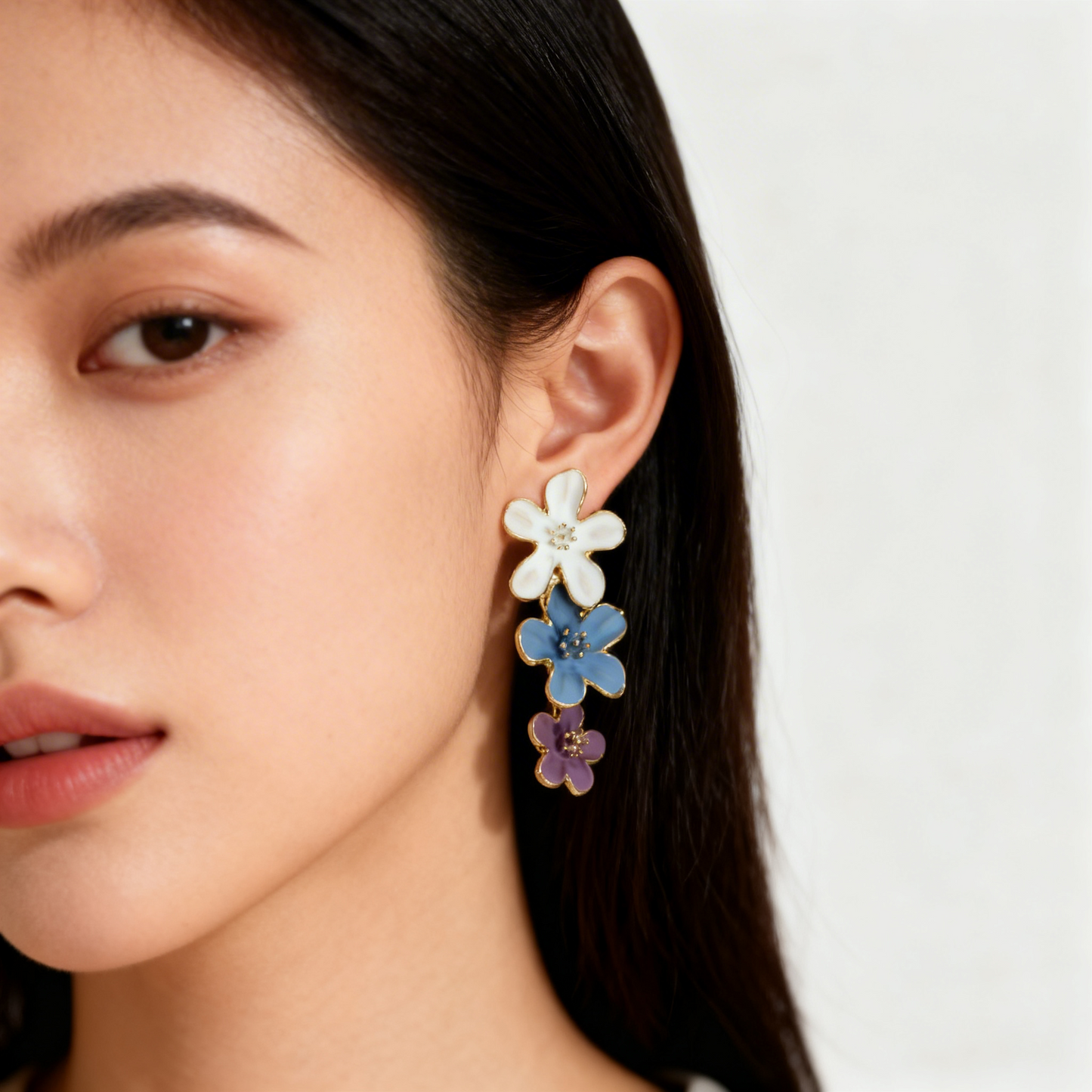 Pastel Floral Drop Earrings – Multicolor Layered Flower Statement Earrings