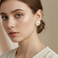 Ivory Gold Grid Statement Earrings – Premium Textured Designer Studs
