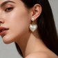 Elegant Heart Pearl Drop Earrings – Gold-Tone Statement Jewelry
