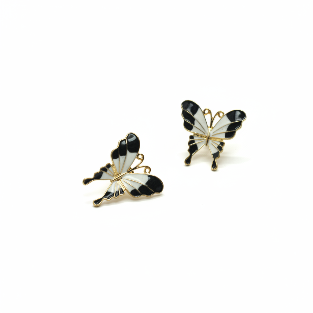 Pink & White Butterfly Stud Earrings – Delicate Statement Jewelry- Stainless Steel