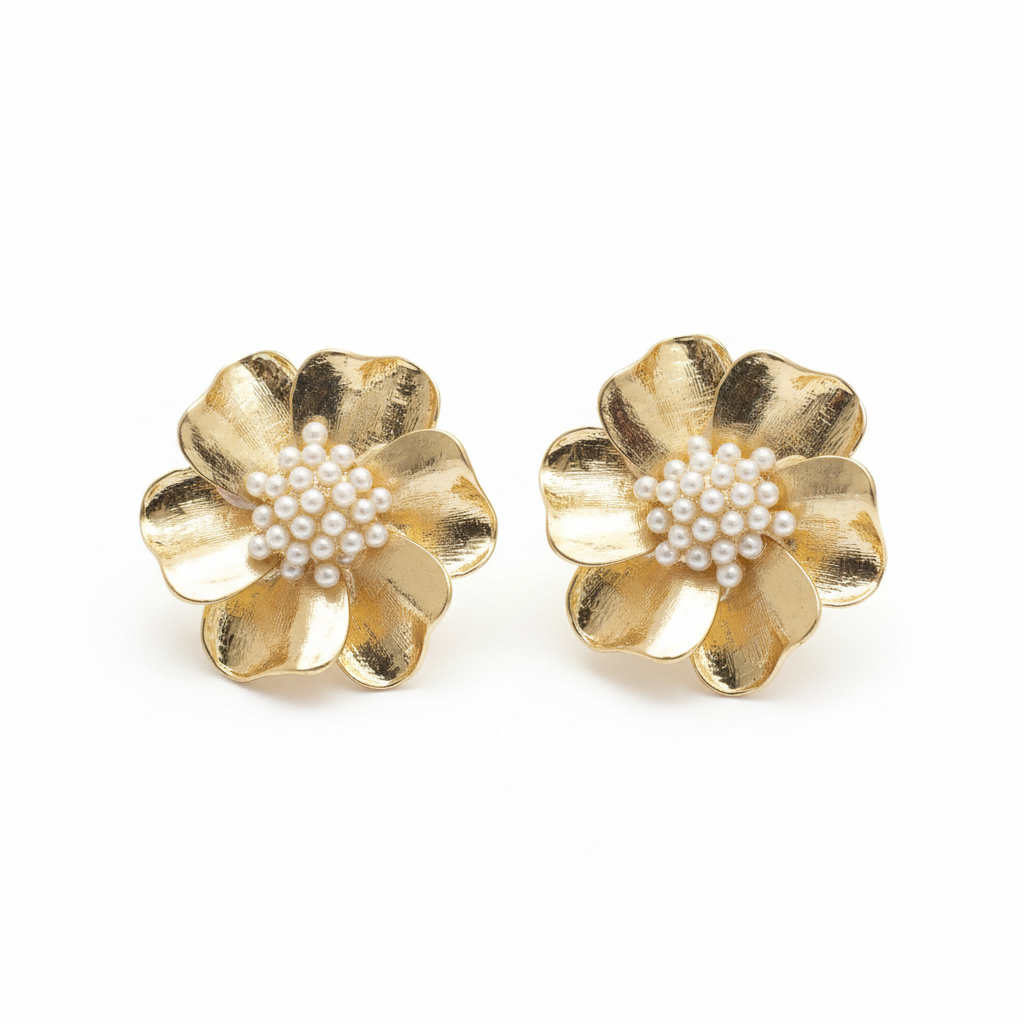 Textured Gilded Bloom Earrings- Stainless Steel