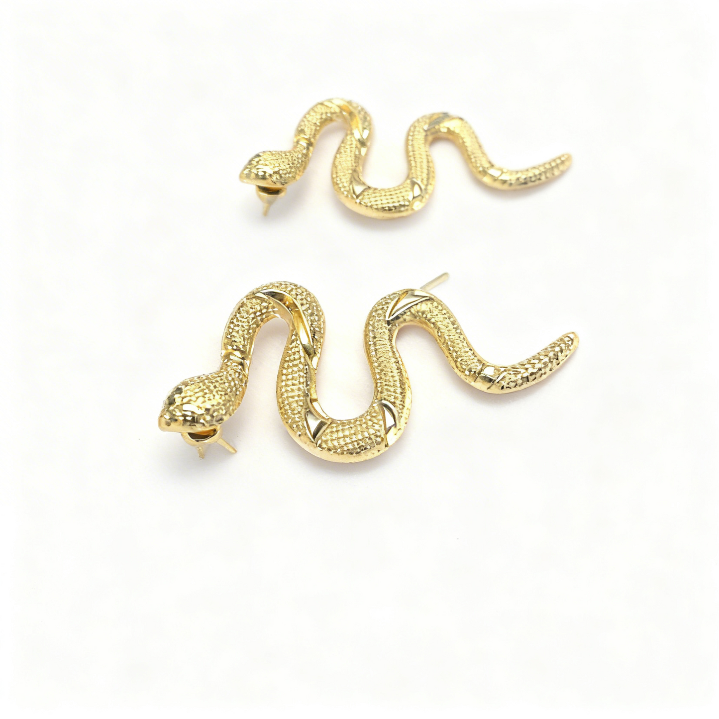 Golden Snake Statement Earrings – Textured Luxe Drop Design- Stainless Steel