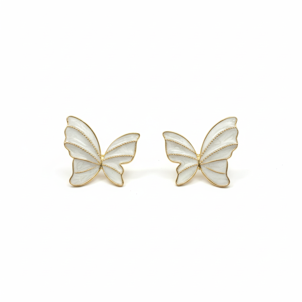 Butterfly Statement Earrings – Gold Outline Enamel Design- Stainless Steel