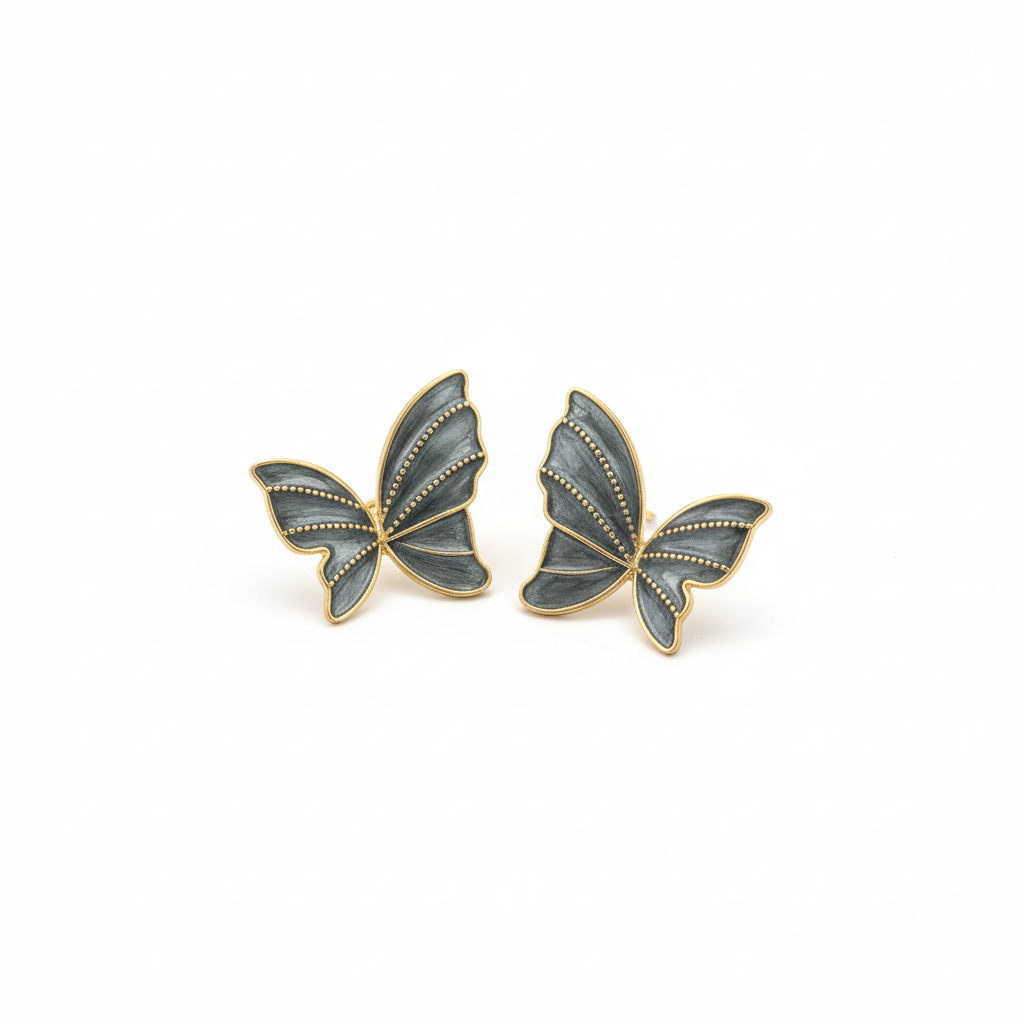 Butterfly Statement Earrings – Gold Outline Enamel Design- Stainless Steel