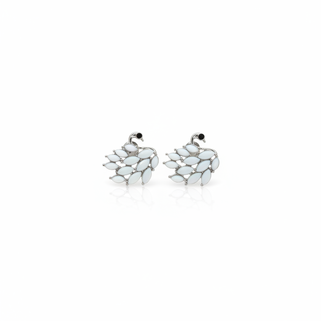 Elegant White Leaf Cluster Stud Earrings – Minimalist Chic Jewelry