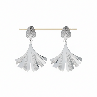Silver Fan Leaf Drop Earrings