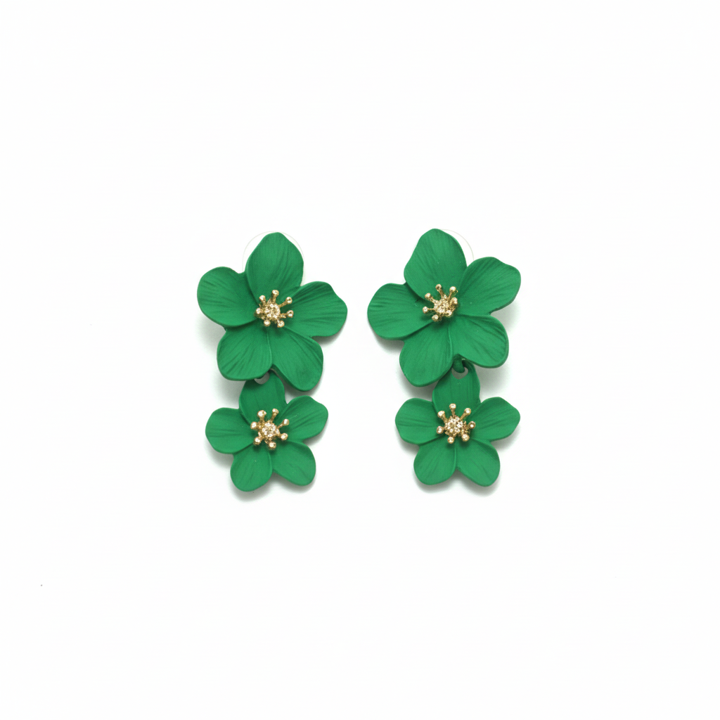 Midnight Bloom Floral Statement Earrings – Matte Black & Gold Finish