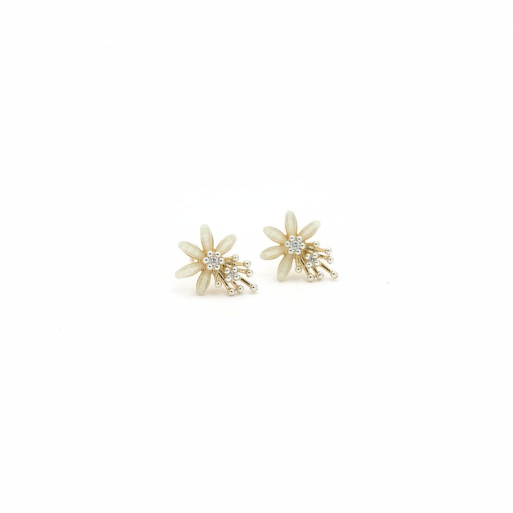 Floral Pearl Drop Earrings – Gold & Ivory Elegant Design