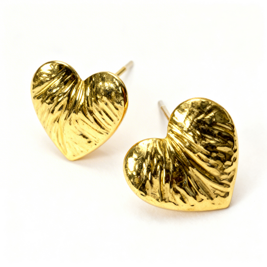 Textured Molten Heart Stud Earrings – Gold Statement Studs for Women