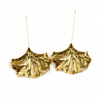 Textured Gold Fan Earrings - Minimalist Long Wire Leaf Dangles | BME
