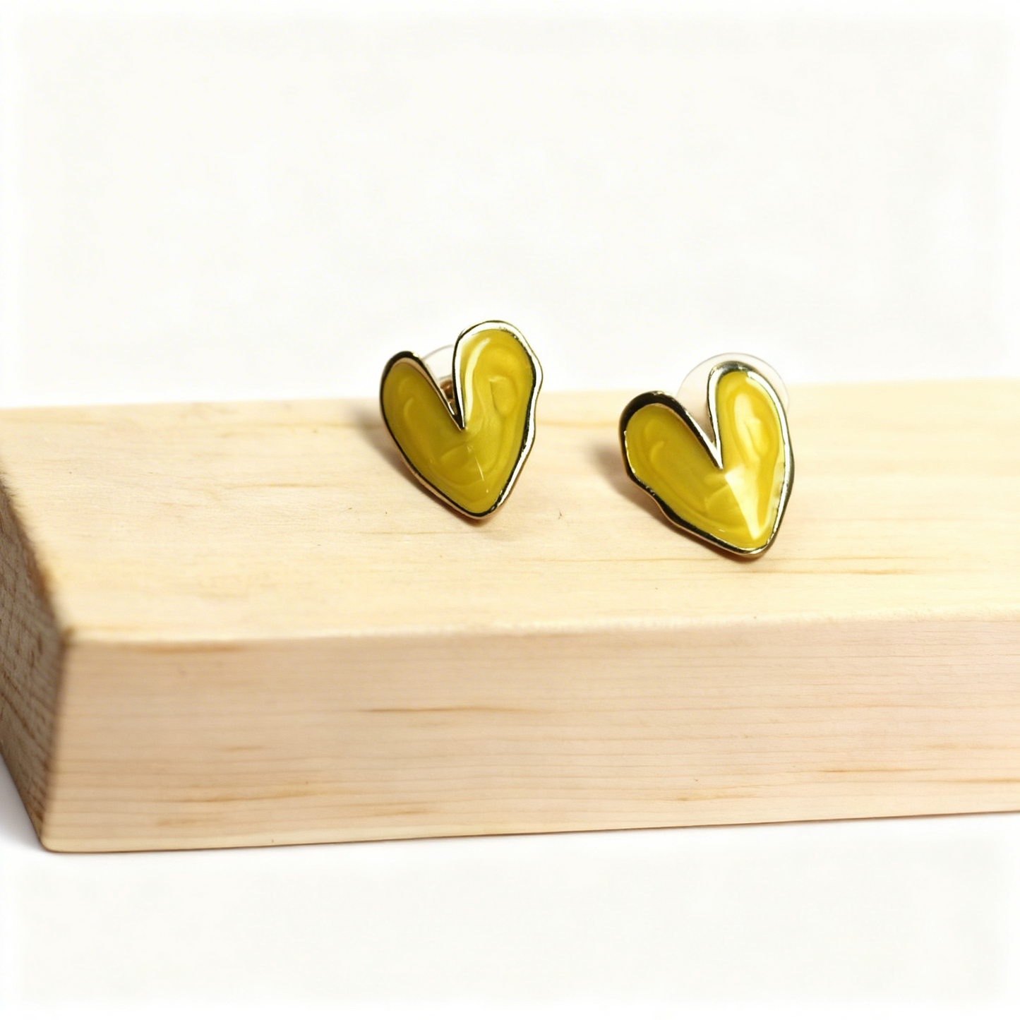 Yellow Sculptural Heart Studs