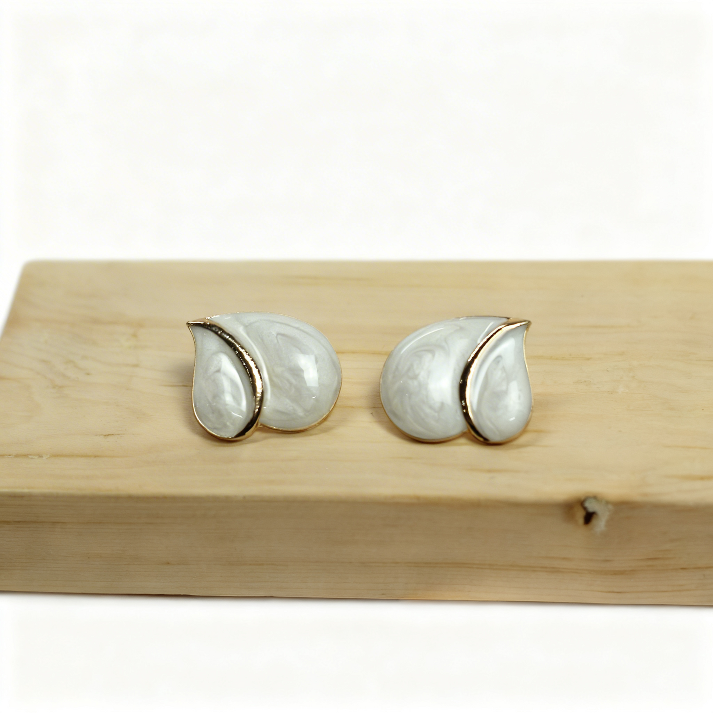 Vintage Cream Enamel Wing Studs – Gold-Trimmed Statement Earrings