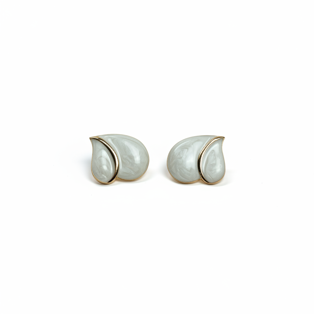 Vintage Cream Enamel Wing Studs – Gold-Trimmed Statement Earrings