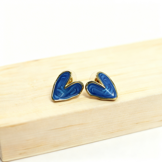 Cobalt Blue Sculptural Heart Studs
