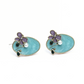 Mint Green Enamel Flower Studs - Artistic Painterly Earrings with Pearl
