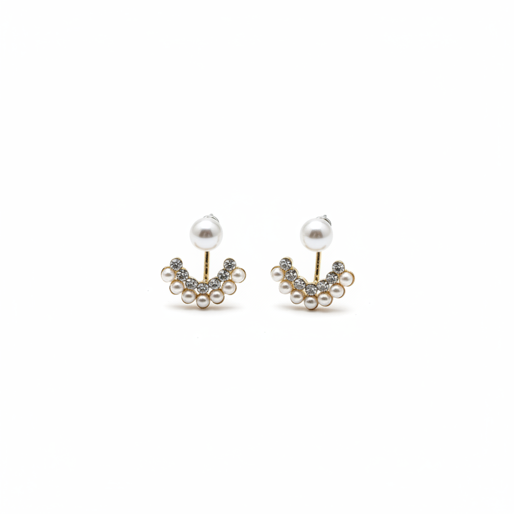 Pearl & Crystal Crescent Ear Jacket Earrings – 2-in-1 Radiant Studs