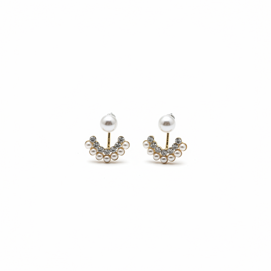 Pearl & Crystal Crescent Ear Jacket Earrings – 2-in-1 Radiant Studs