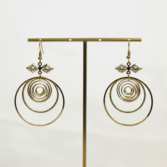 Golden Spiral Drop Earrings – Triple Circle Statement Dangles