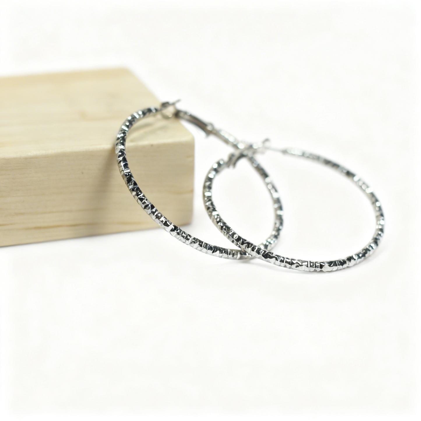Diamond-Cut Glitter Hoops - Lightweight Metallic Statement Earrings- Stainless Steel