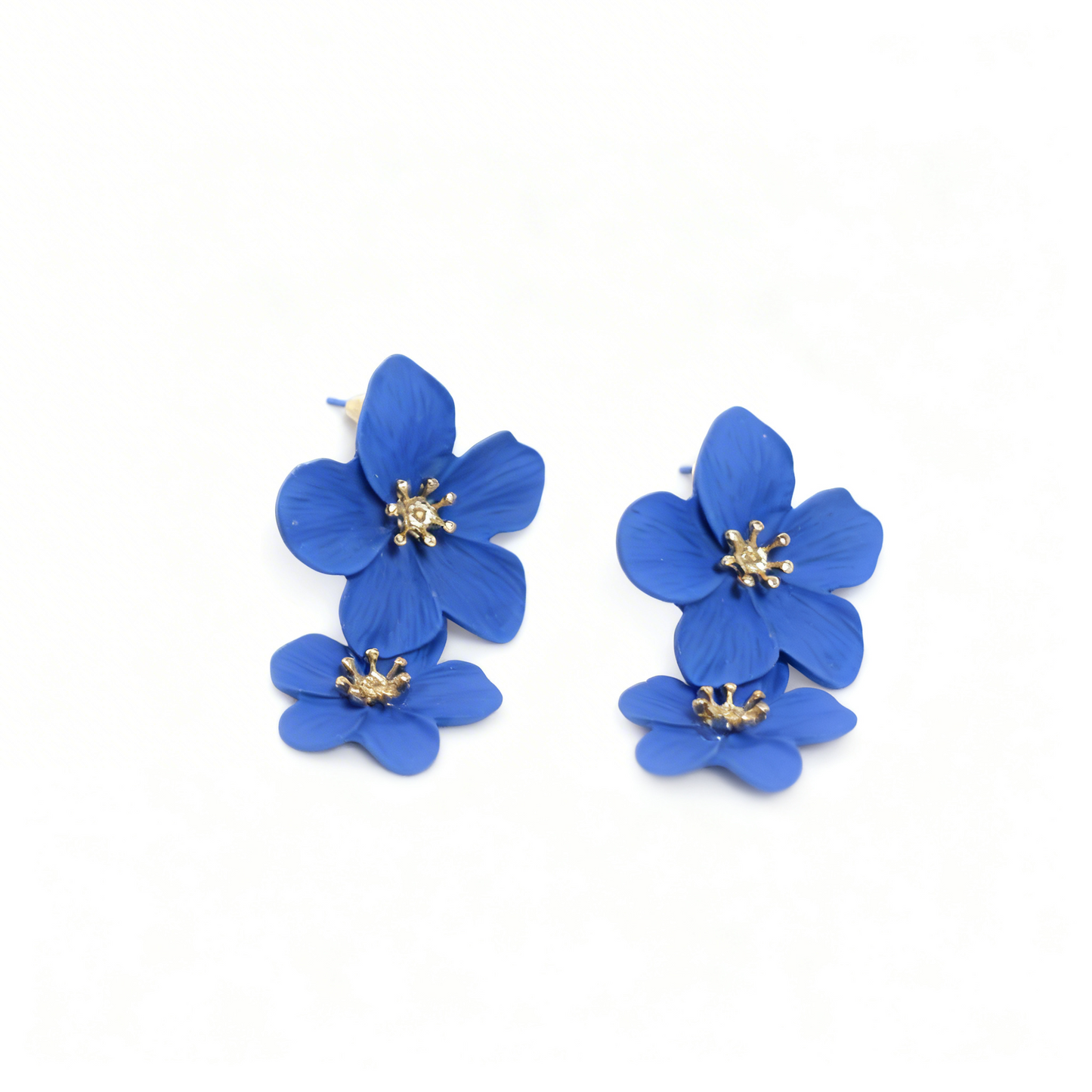 Midnight Bloom Floral Statement Earrings – Matte Black & Gold Finish