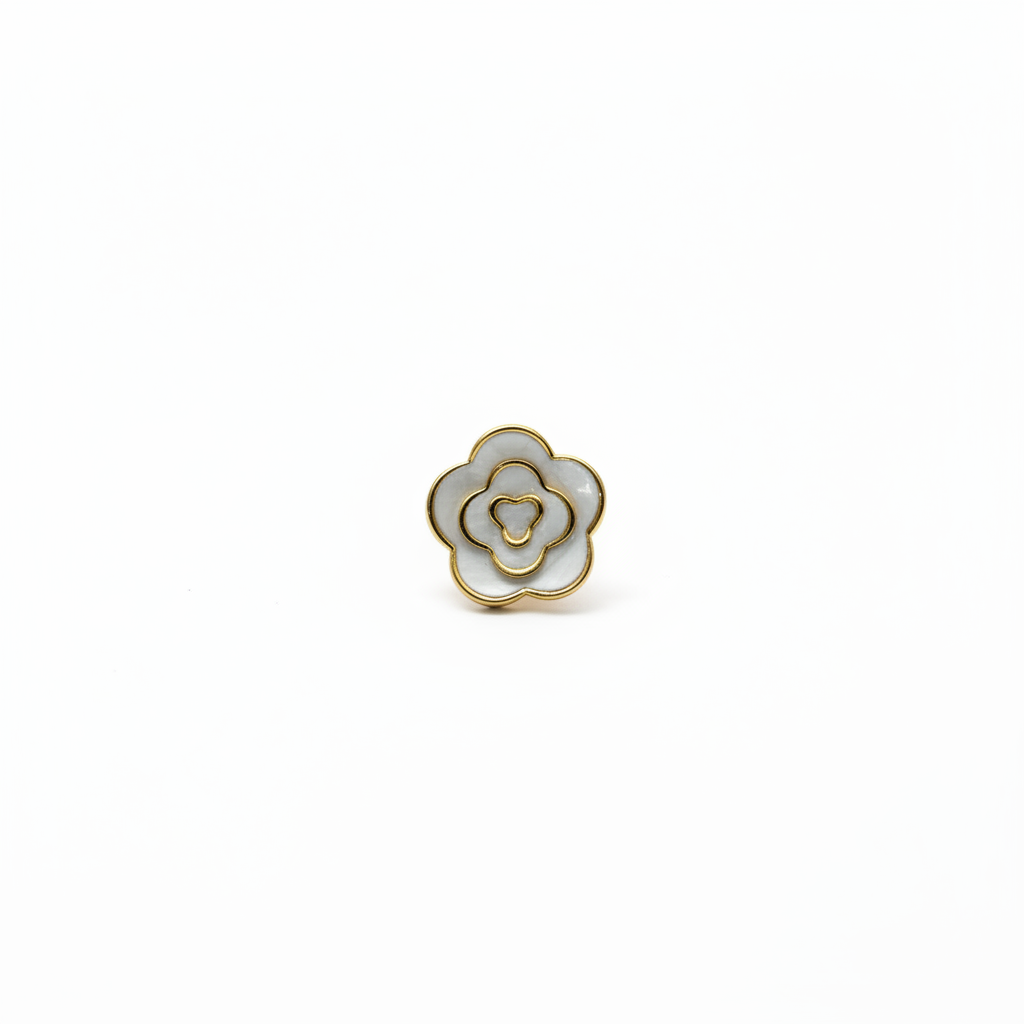 White Camellia Blossom Studs – Layered Gold & Enamel Flower Earrings