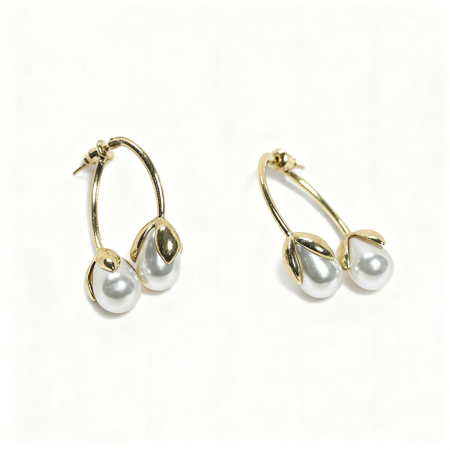Pearl Bloom Bud Drop Earrings – Gold-Finished Botanical Studs