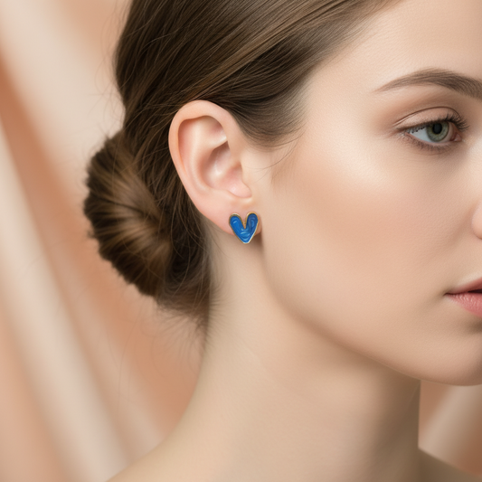 Cobalt Blue Sculptural Heart Studs
