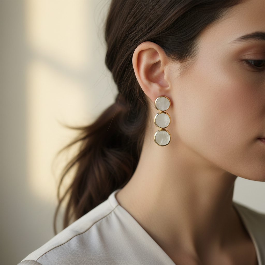 Elegant Pearl-Effect Round Drop Earrings – Classic Minimalist Jewelry