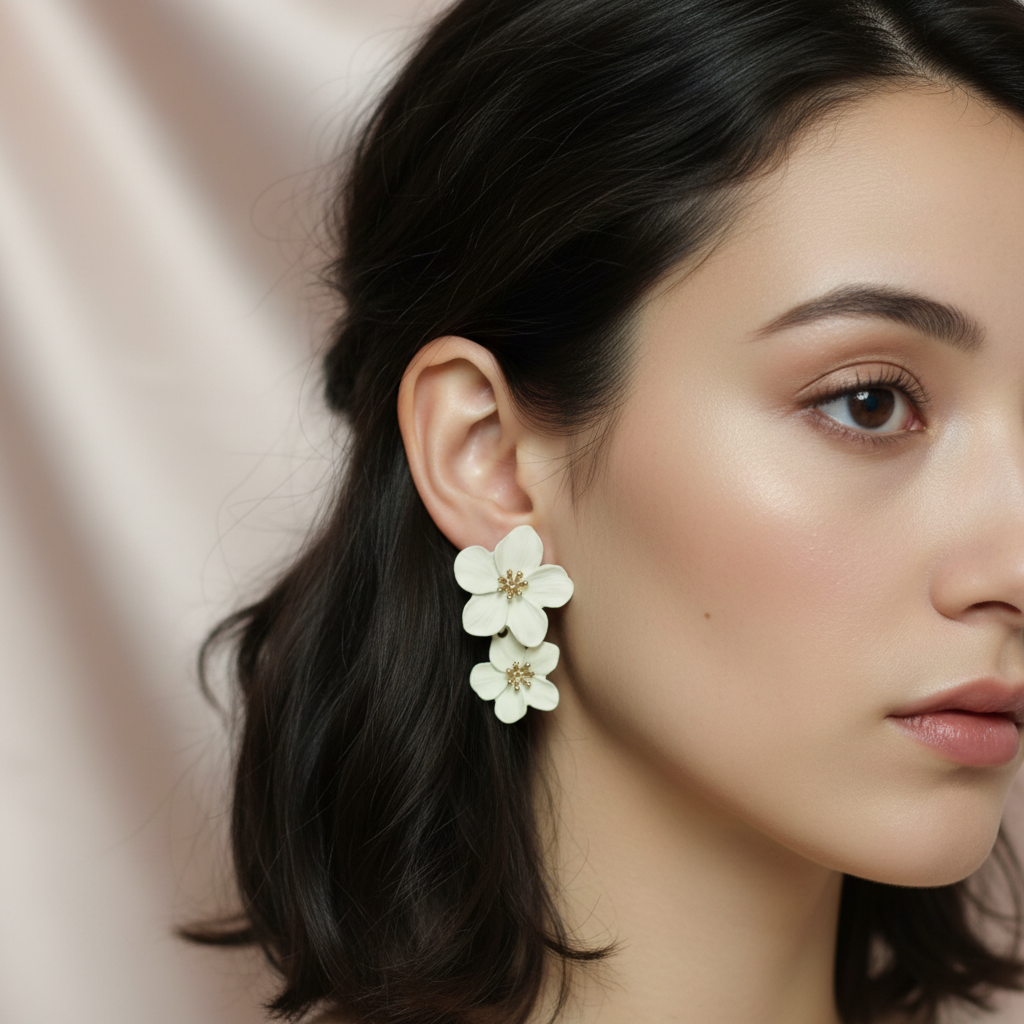 Midnight Bloom Floral Statement Earrings – Matte Black & Gold Finish