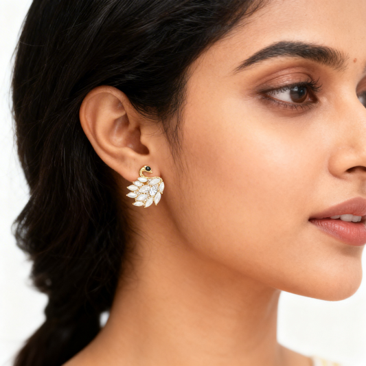 Elegant White Leaf Cluster Stud Earrings – Minimalist Chic Jewelry